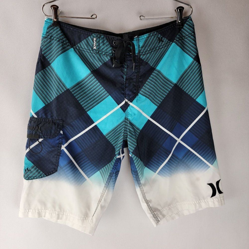 Hurley Mens Size 30 Blue Black White Geomentric Patterns Boardshorts